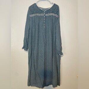 VTG Amanda Stewart Flannel Green Plaid Nightgown Womens XL Cottagecore Granny